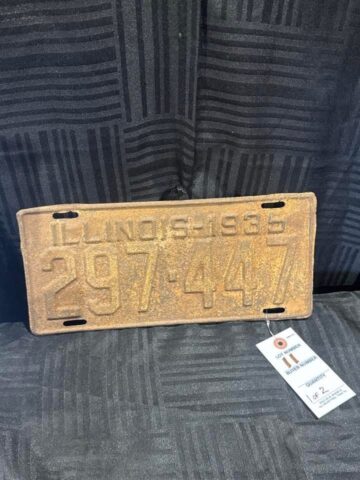 1935 Illinois embossed metal license plate, antique automotive memorabilia