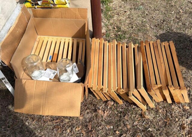 Beekeeping Items and New Hive Box with Assorted Frames for sale in online farm auction offered by Kiefer Auctioneers in Texas