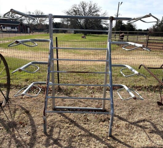 Galvanized Saddle and Blanket Rack in online farm auction offered by Kiefer Auctioneers in Texas