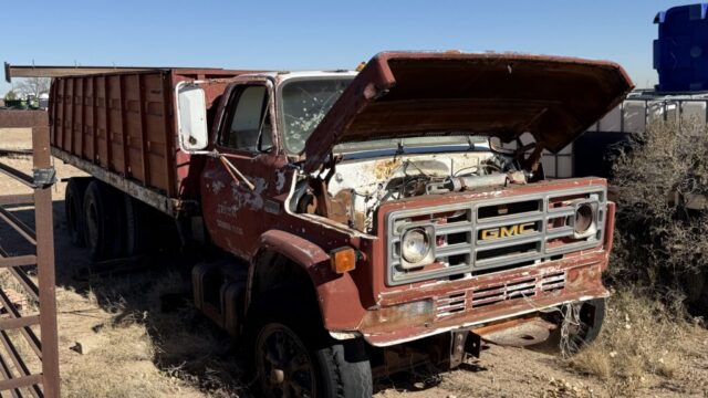 Vintage GMC grain truck for sale in public auction offered by Kiefer Auctioneers in West Texas