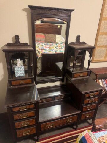 Antique Victorian Burr Walnut Dressing Table in upcoming online auction offered by Kiefer Auctioneers in Texas