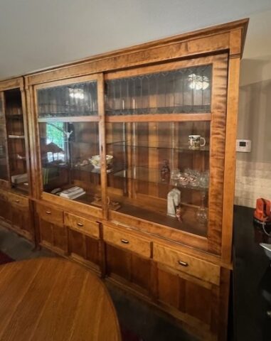 Antique wooden mercantile display cabinet in upcoming online auction offered by Kiefer Auctioneers in Texas