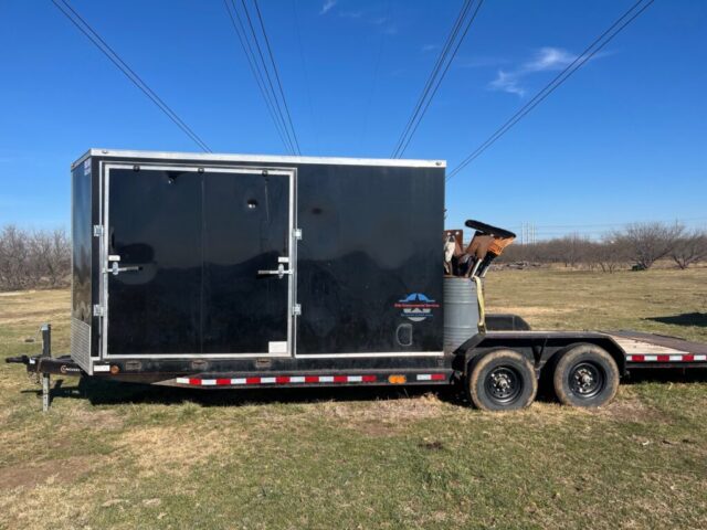 Custom combo equipment trailer in upcoming public auction offered by Kiefer Auctioneers in Texas