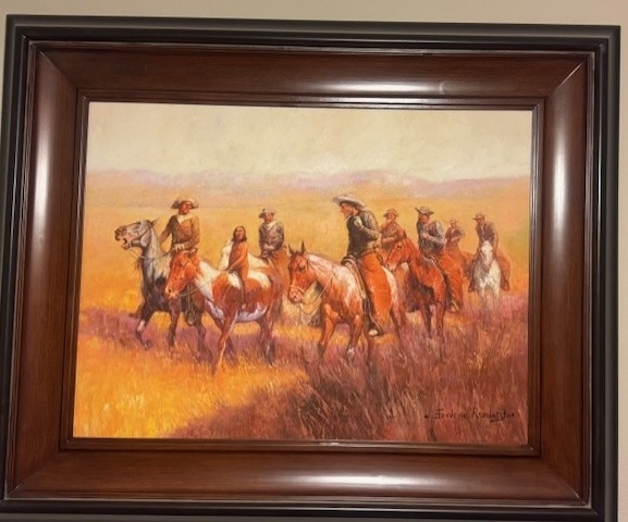 Framed art print titled An Assault on His Dignity by American Western artist Frederic Remington in upcoming online auction offered by Kiefer Auctioneers in Texas