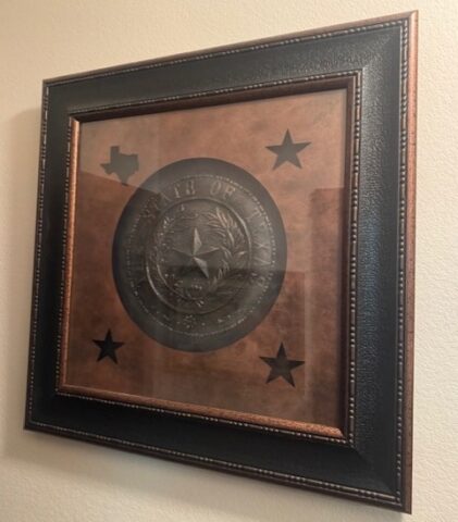 Texas State Seal and Republic of Texas With Stars Western Art Rustic Framed in upcoming online auction offered by Kiefer Auctioneers in Texas